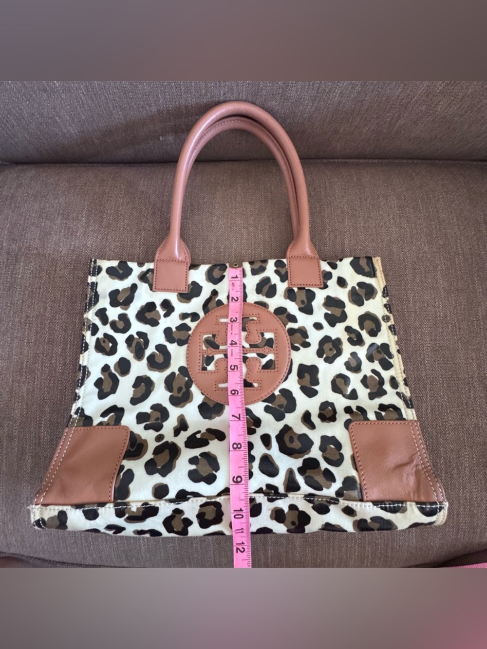 Tory Burch Leopard-Print Canvas Tote with Tan Leather Trim - Picture 11 of 12